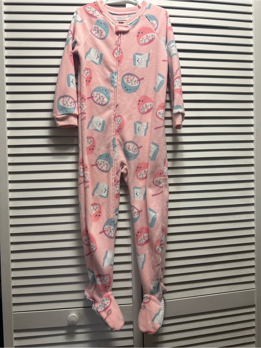 Carter's Pink Fleece Footed Pajamas with Pastel Print
